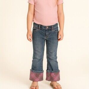 Vtg Y2K Disney Princess Jeans Girls 4T Ramie Blend Pink Plaid Trim Embroidered H